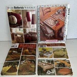 Lot 4 Craft Patterns Decor New Butterrick And Others Pillows Table Cloth Napkins
